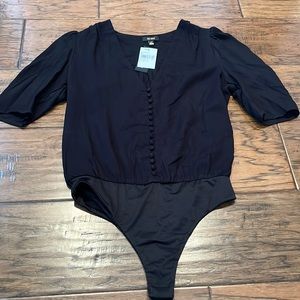 AFRM Black Button-Front Bodysuit